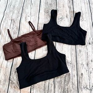 Lot of 3 Huha Mineral Bras: 2 Black and 1 Brown; All Size Medium